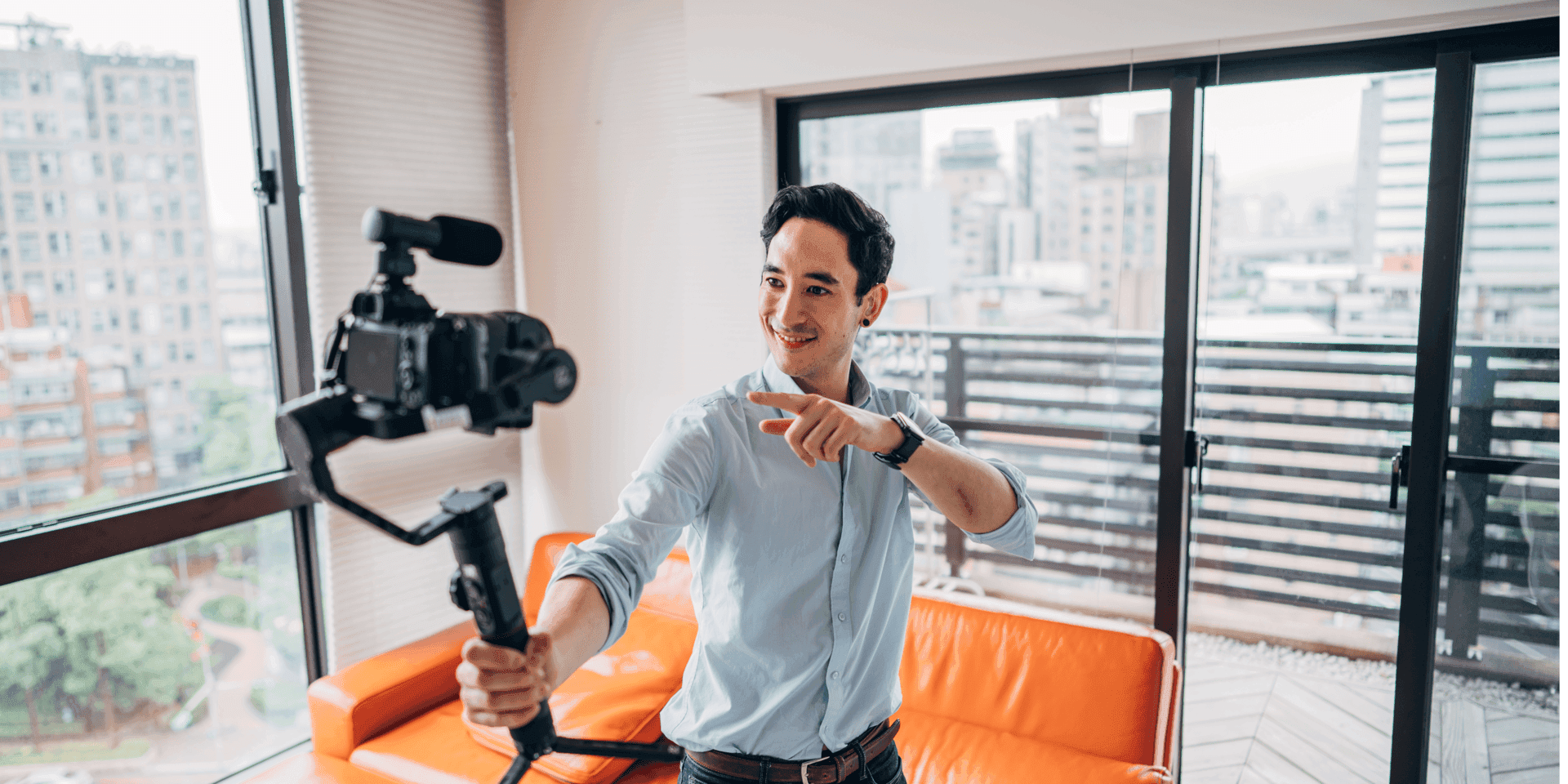 Content creator filming with a camera and gimbal