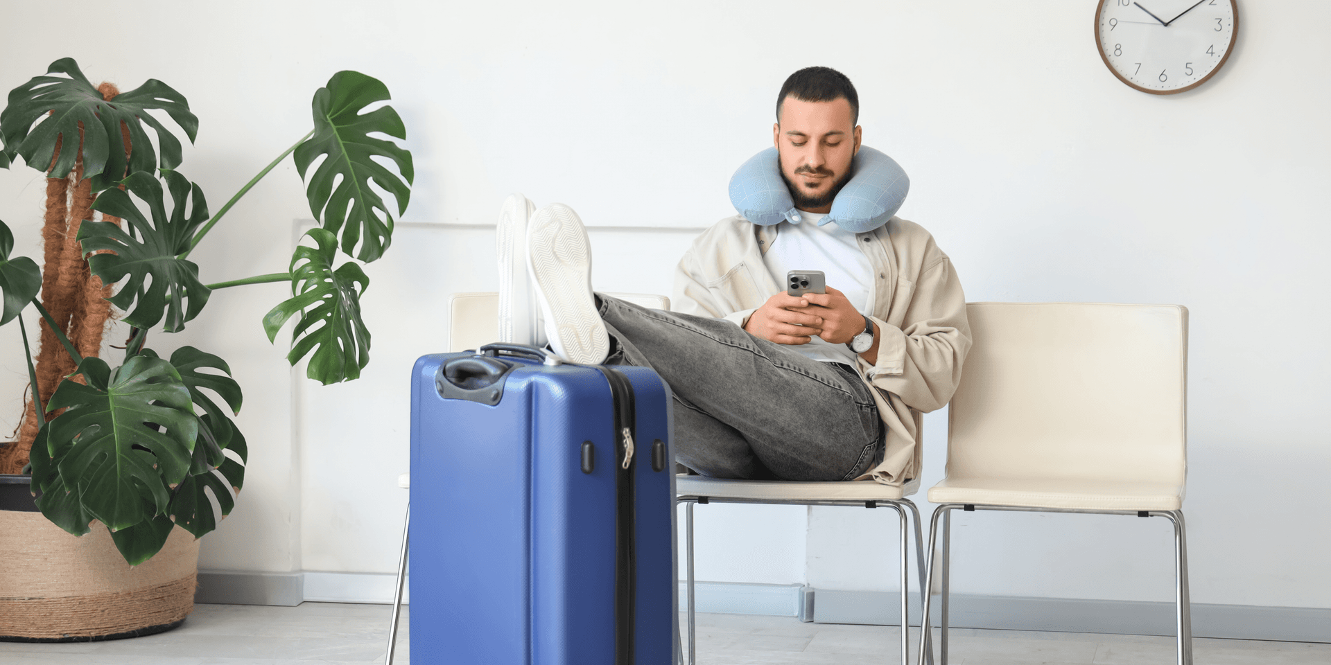Traveller in Europe using a phone
