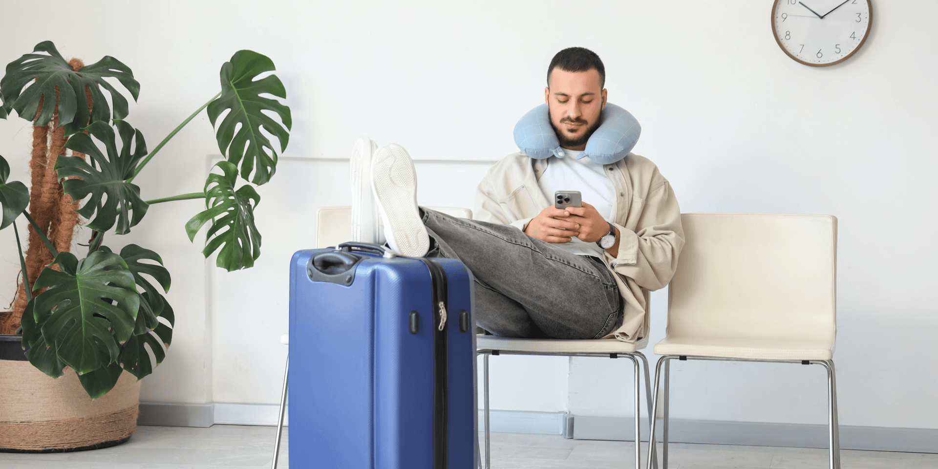 Traveller in Europe using a phone