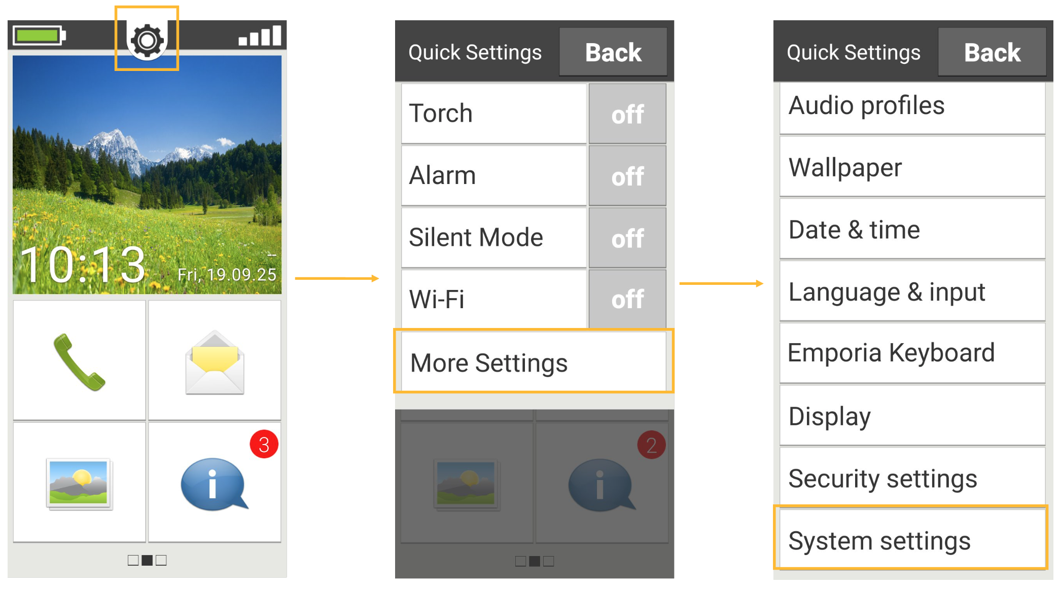 Settings cog > More Settings > System Settings