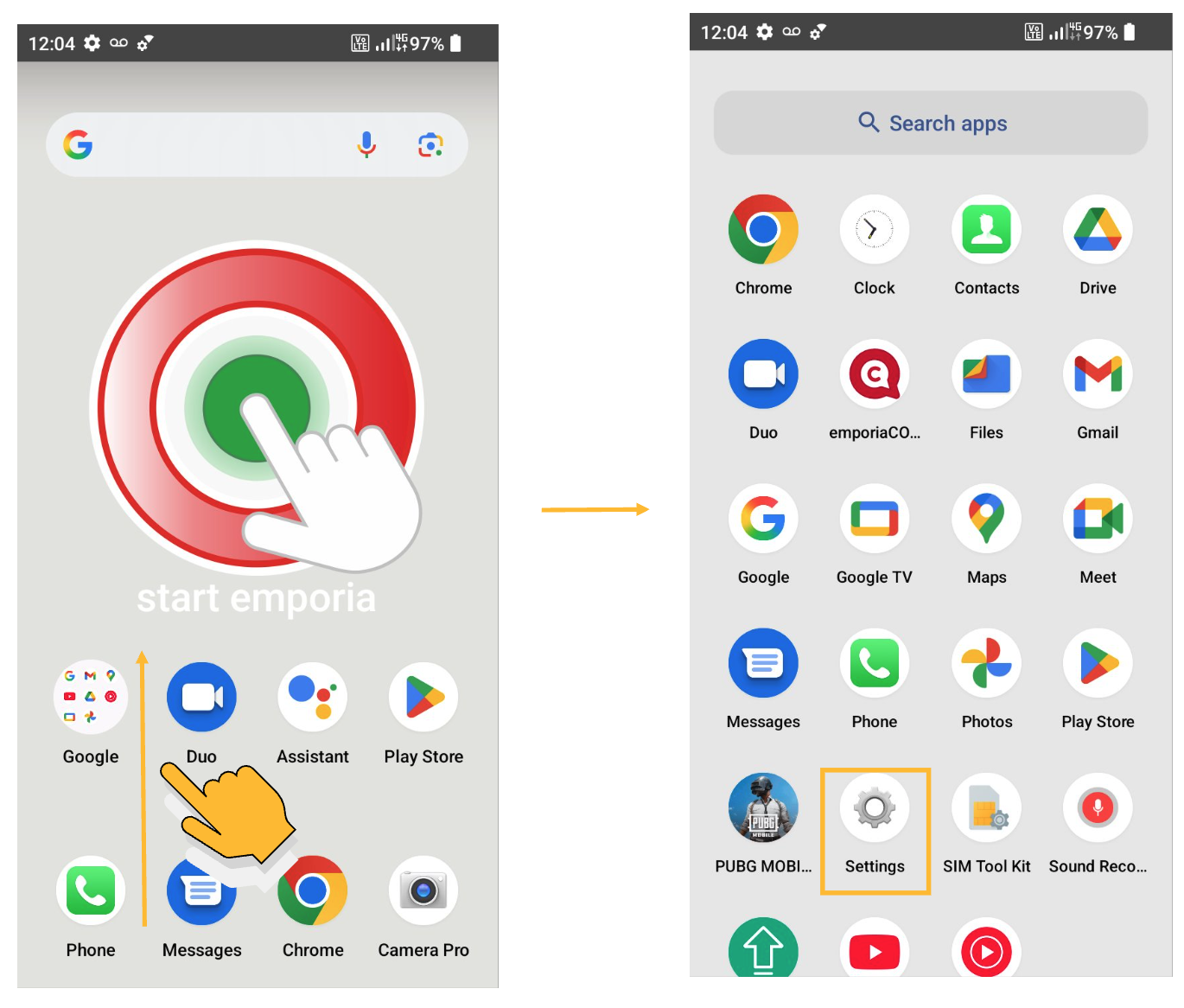 Swipe up from bottom to access Settings