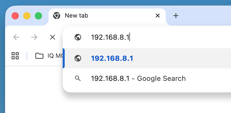 Browser address bar showing 192.168.8.1 being entered