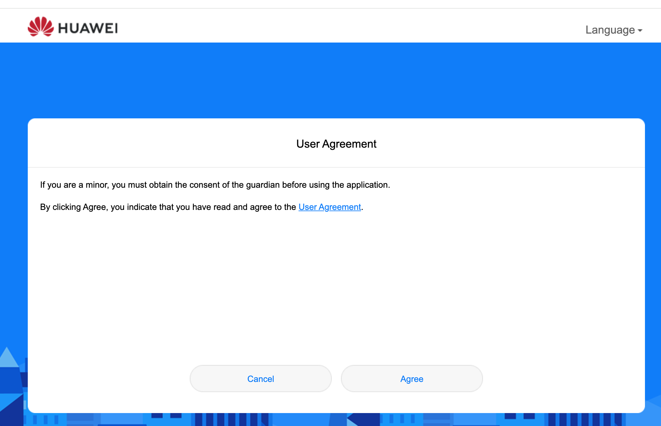 Huawei B535 user agreement dialog