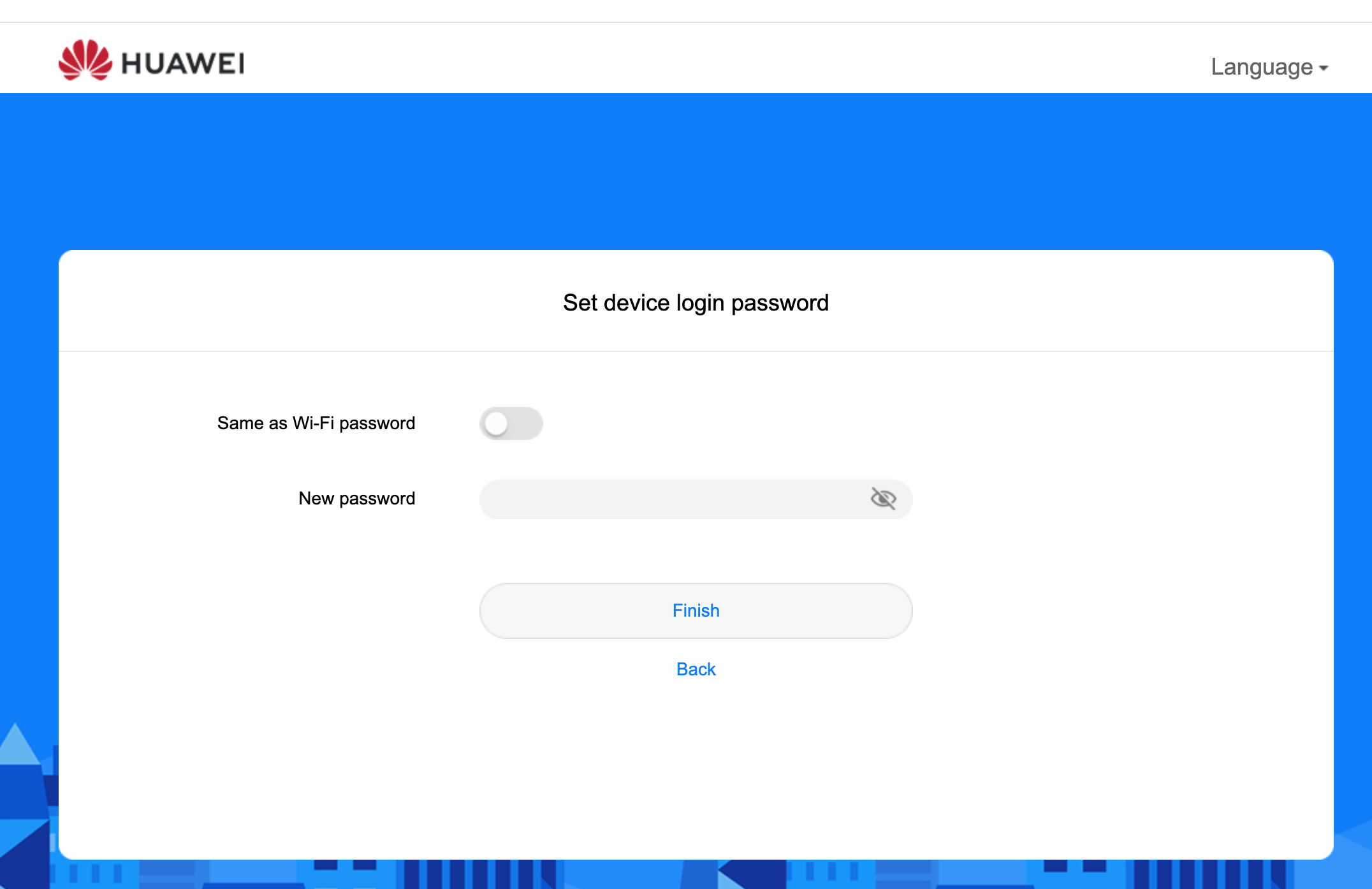 Huawei B535 set device login password screen — toggle off, password field empty