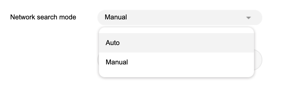 Huawei B535 network search mode dropdown showing Auto and Manual options