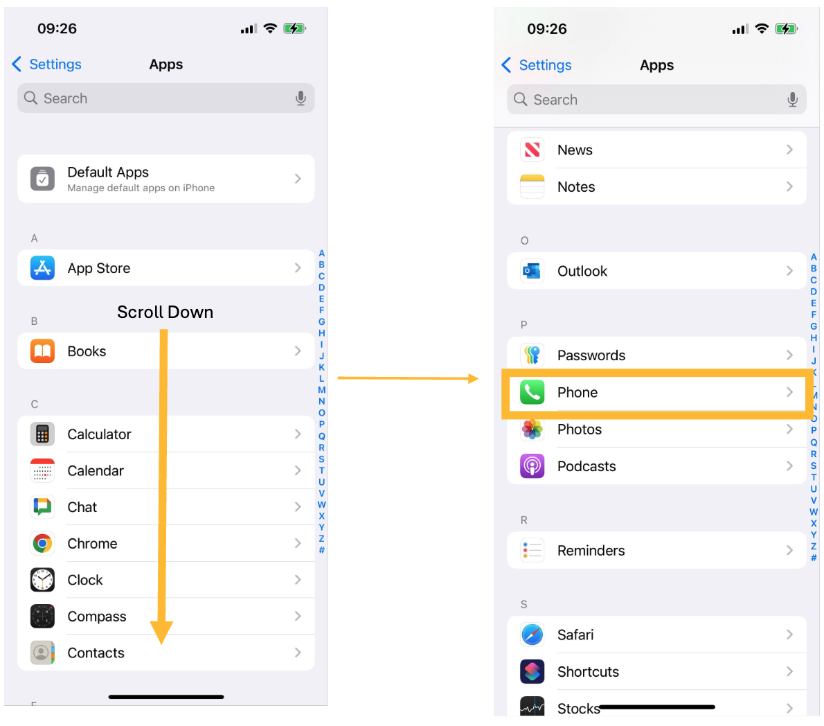 Phone app in Apps list