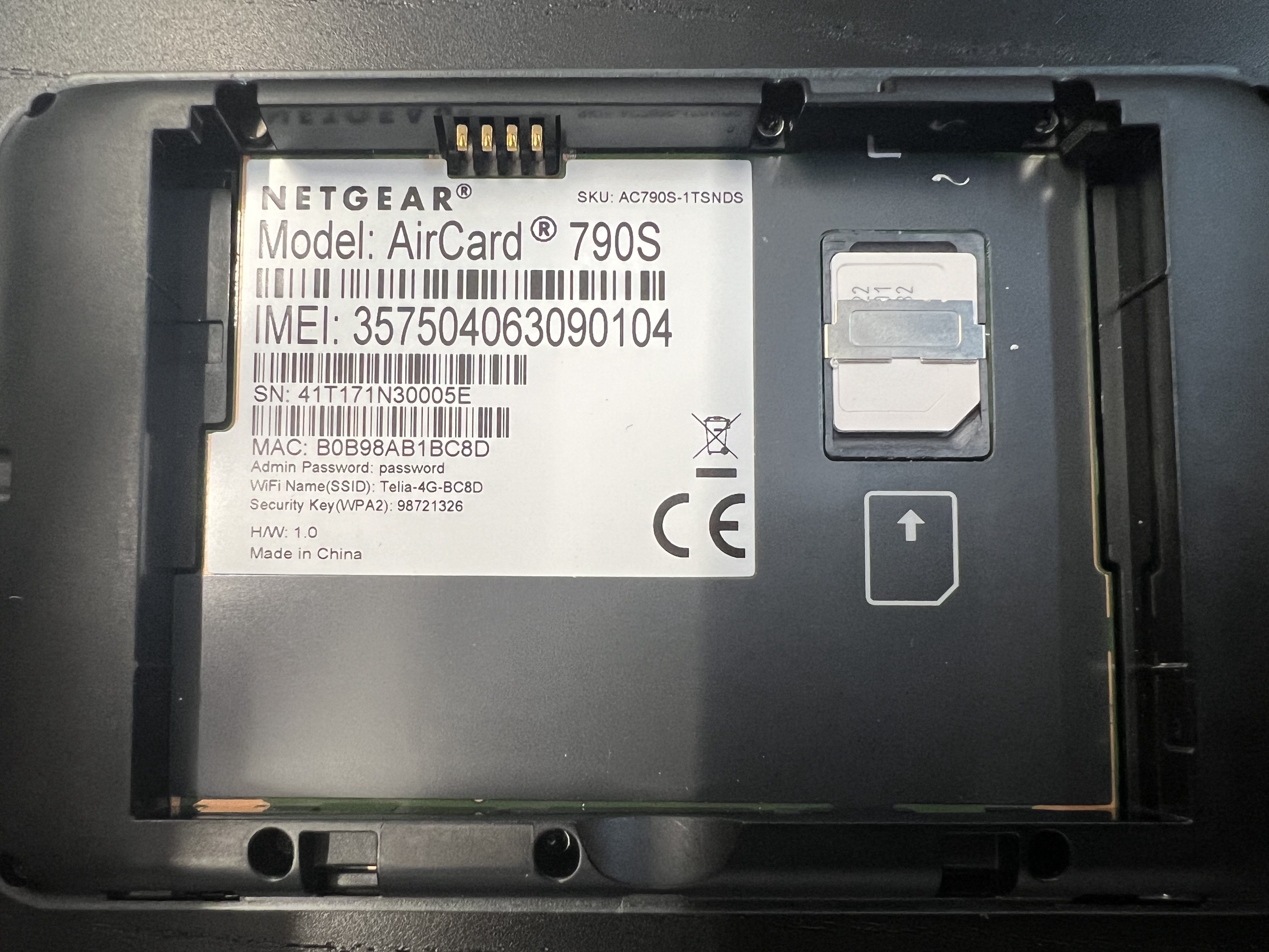 SIM inserted into NETGEAR AirCard