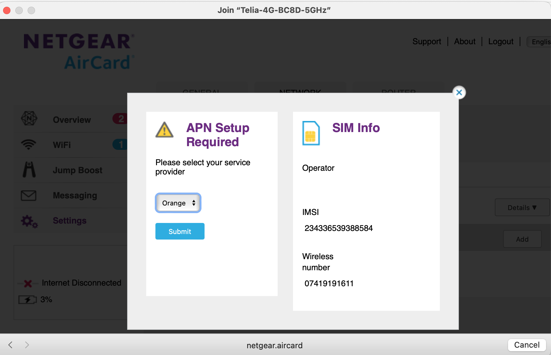 NETGEAR AirCard dashboard