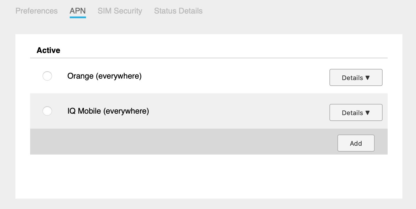 APN profile selection interface
