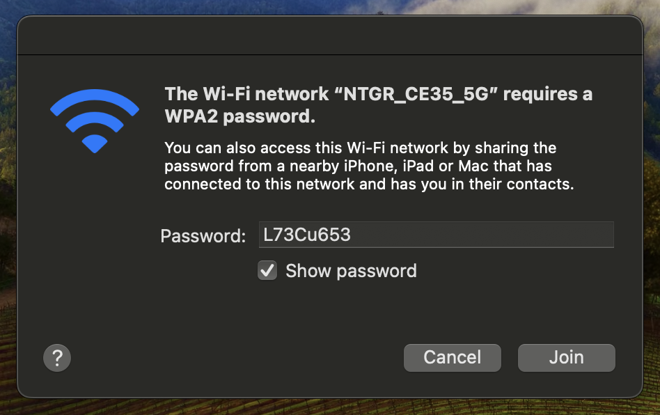 WiFi security key entry