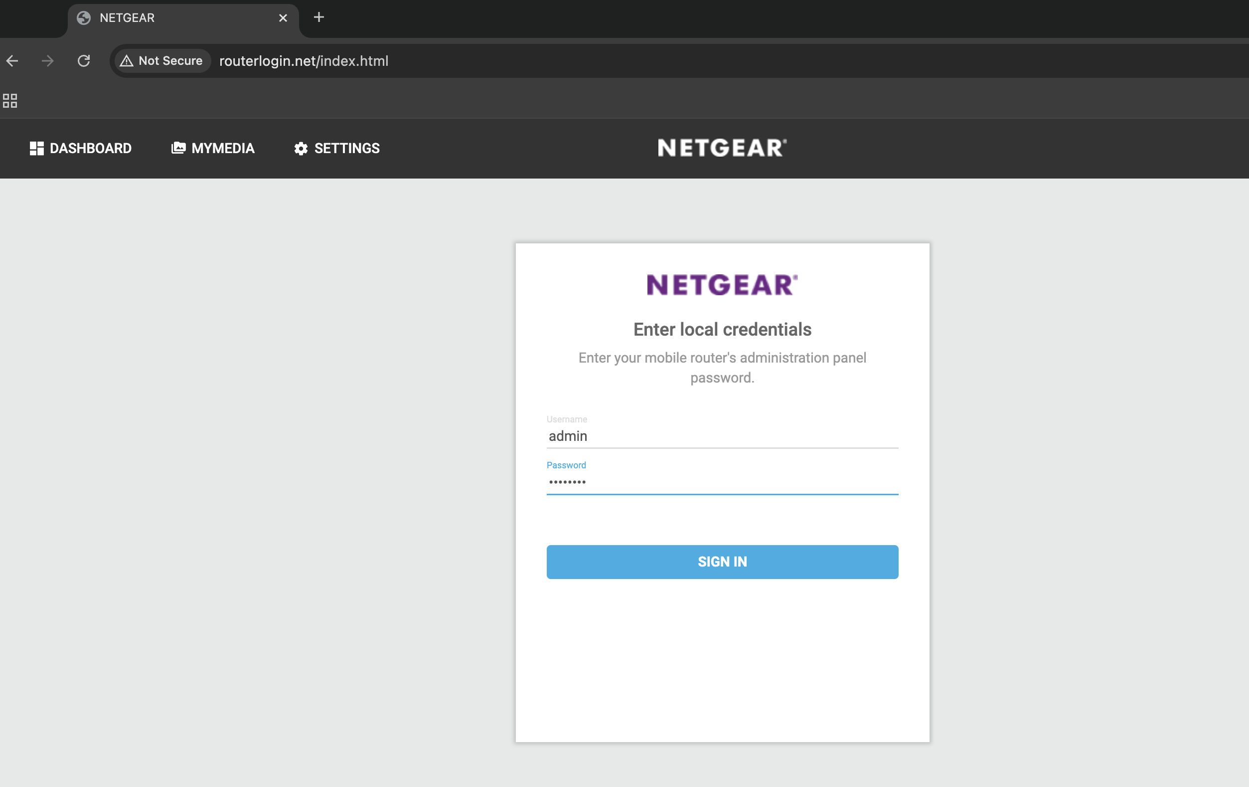 NETGEAR router login page