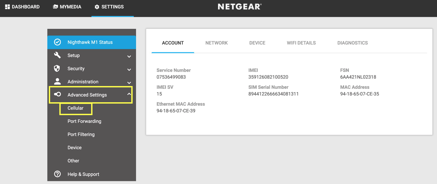 Cellular settings with Data and Roaming checkboxes