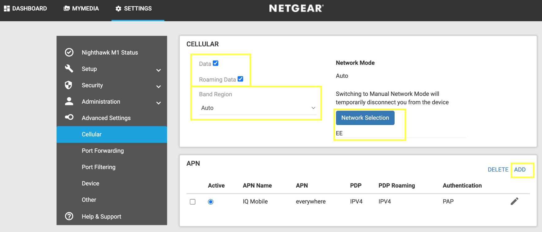 Band region and network selection