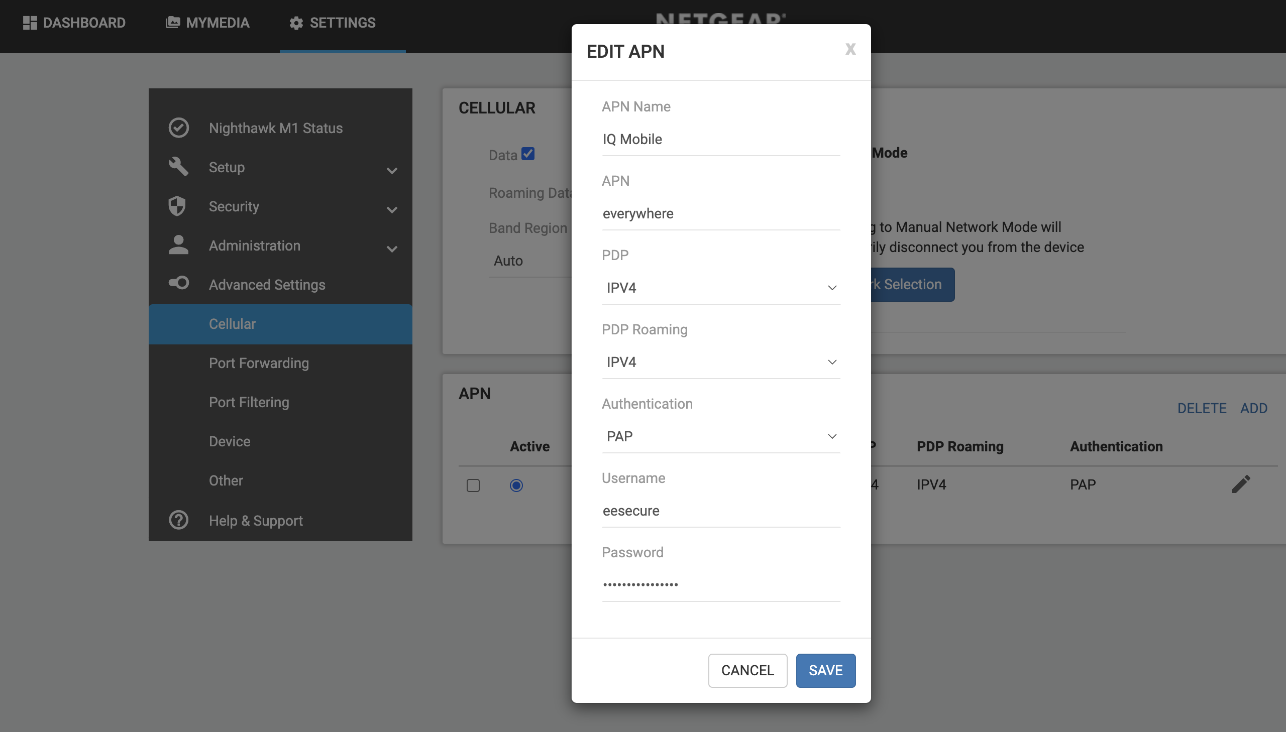 IQ Mobile APN profile settings