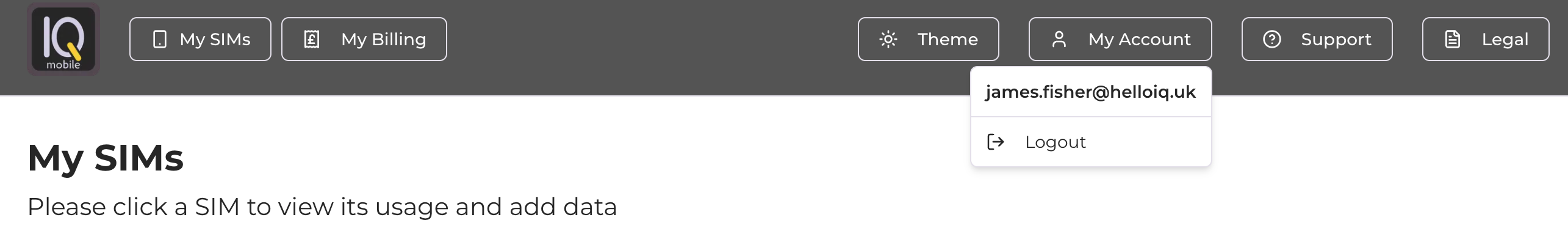 Logout option in My Account dropdown