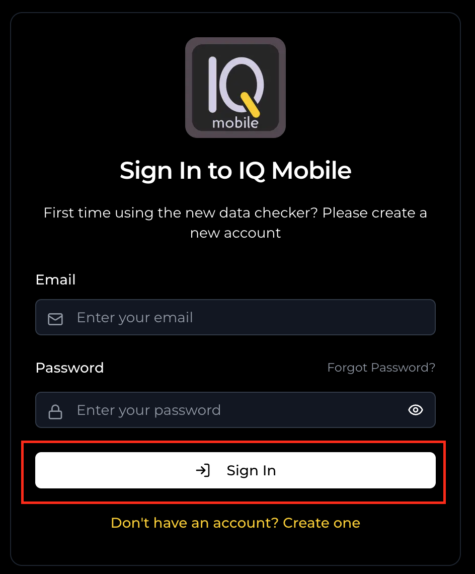 IQ Portal sign in form