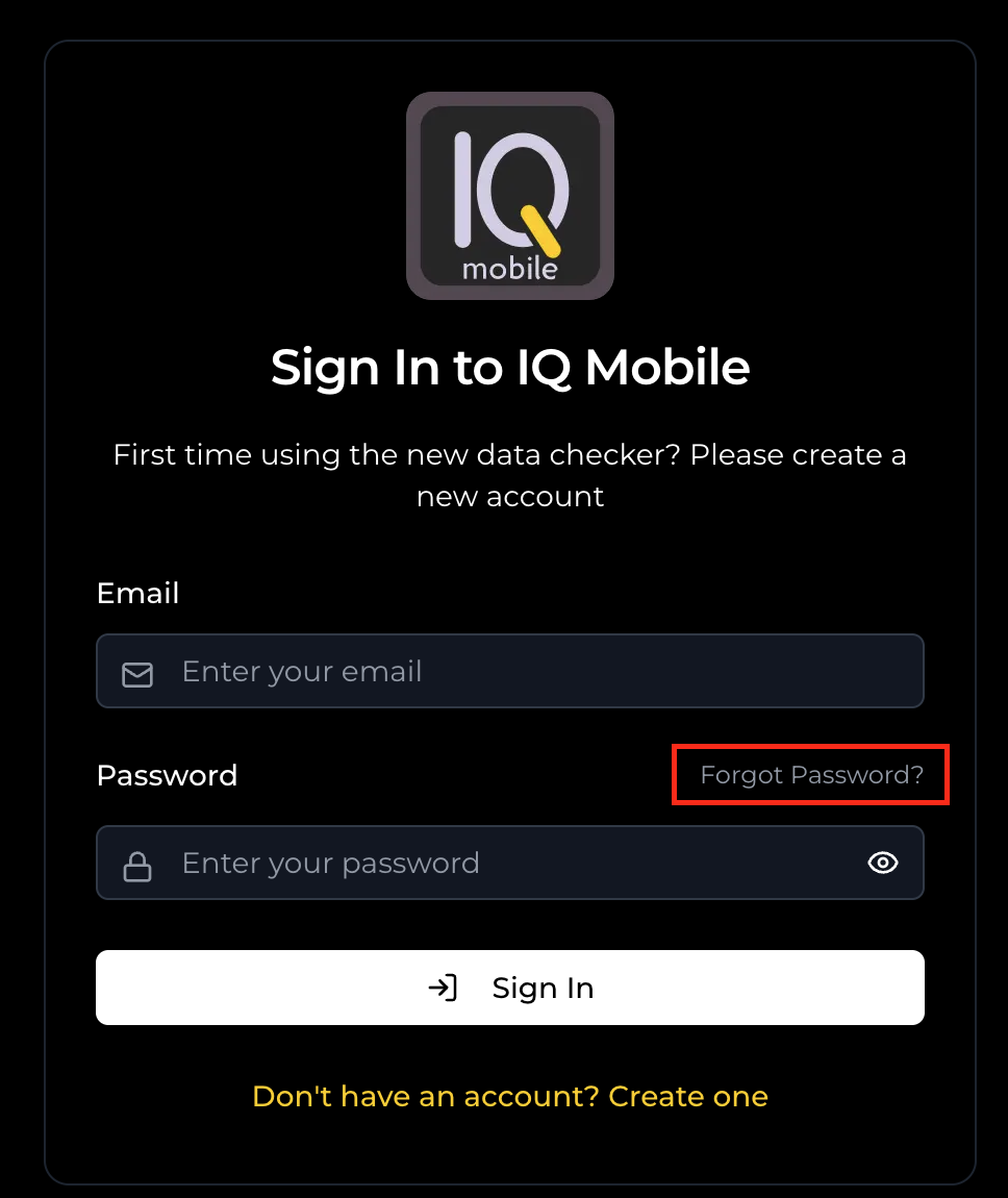 Forgot password link on login page