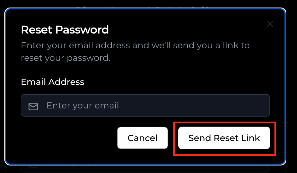 Password reset email entry form