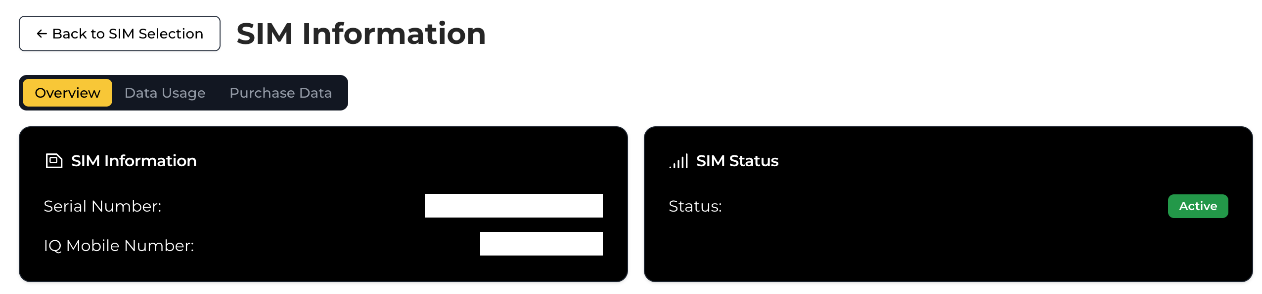 Purchase Data tab in top menu