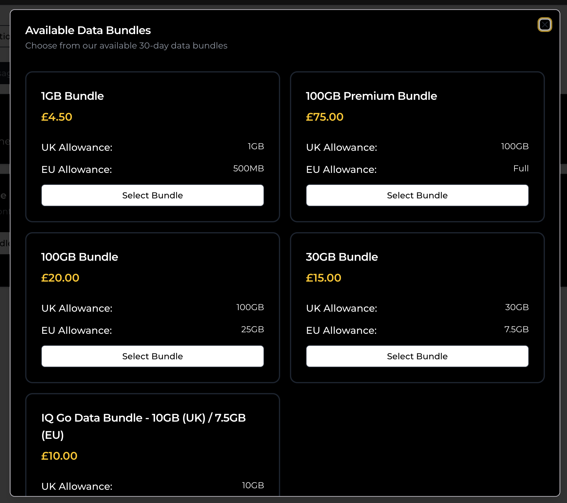 Available bundle options list