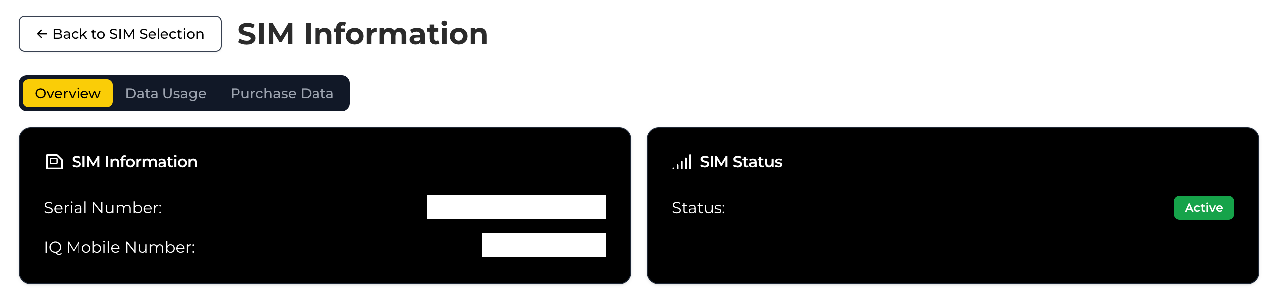 Data Usage tab in top navigation