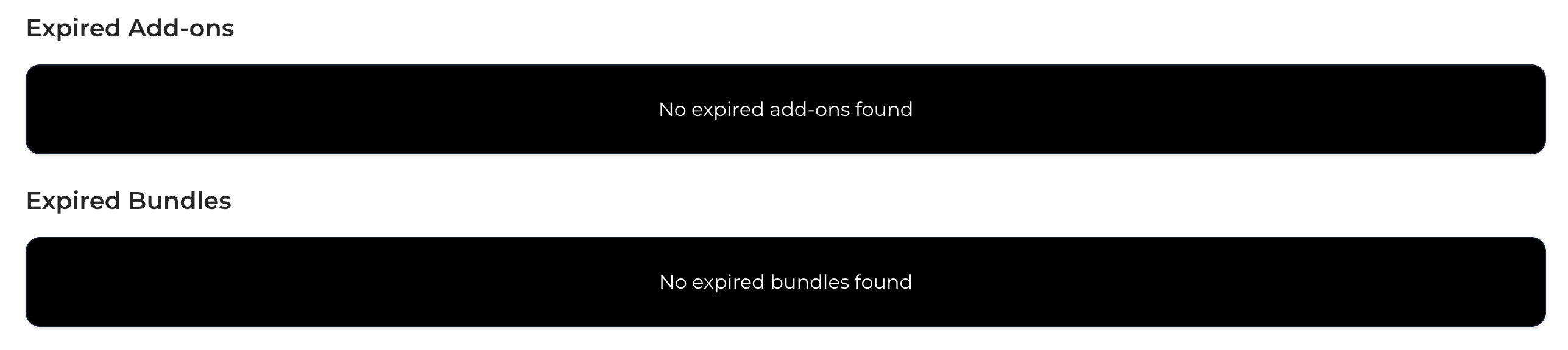 Expired bundles history section
