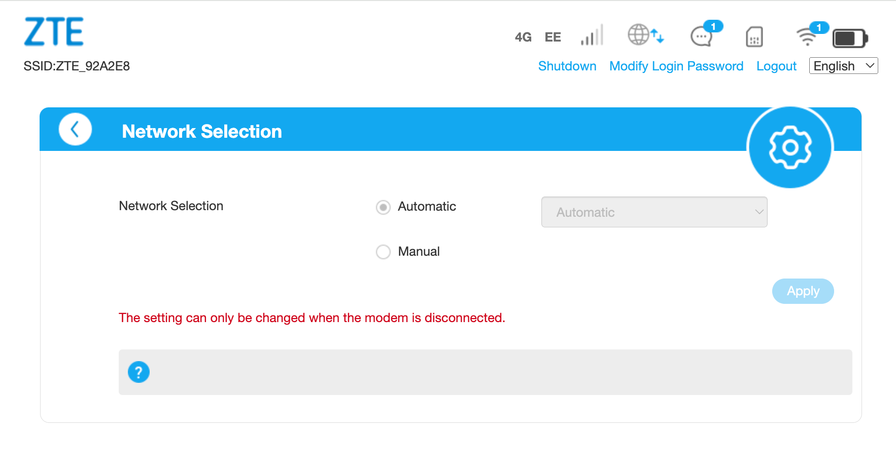 Manual network selection interface