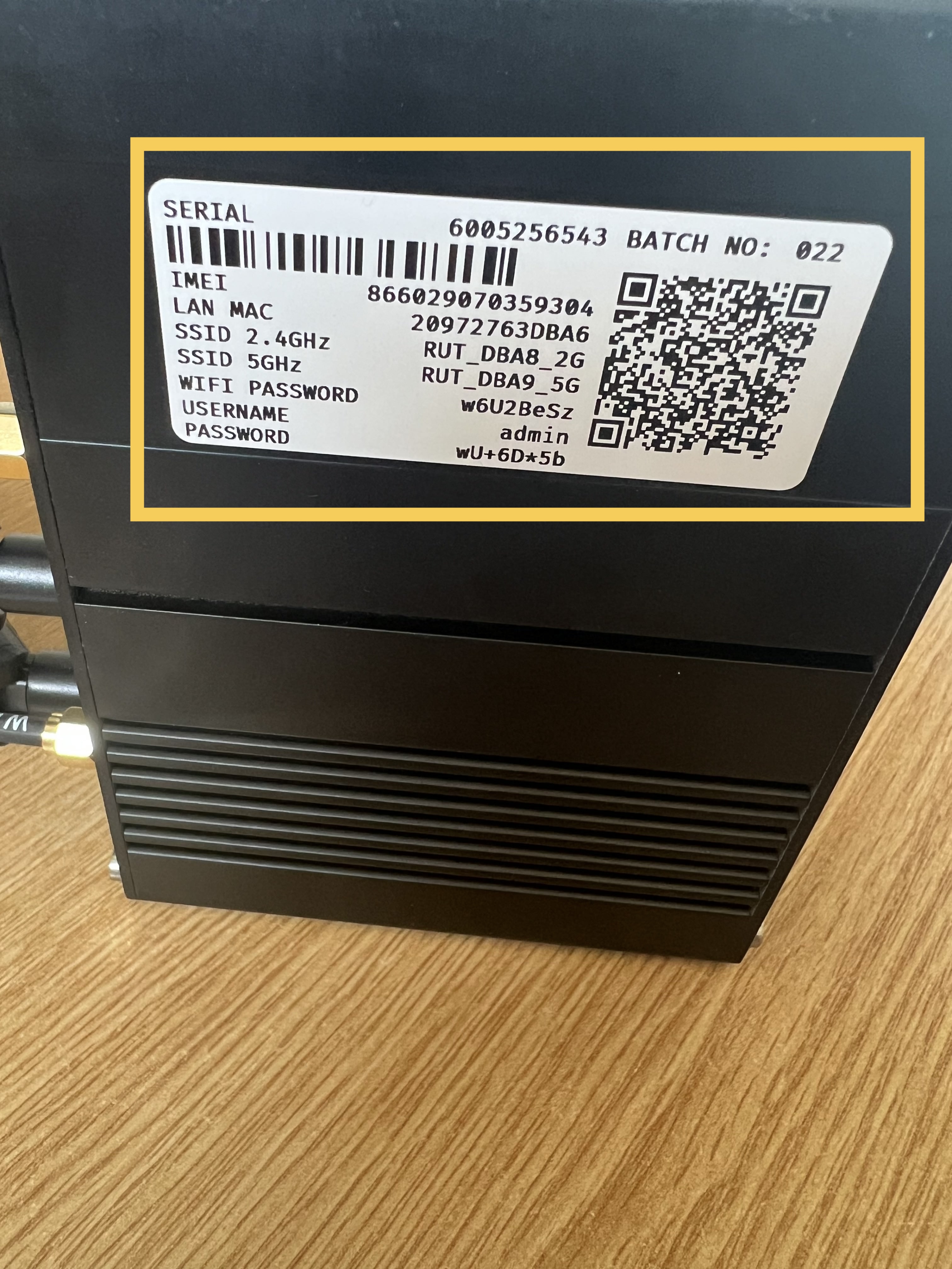 Teltonika RUTM51 device sticker with key information