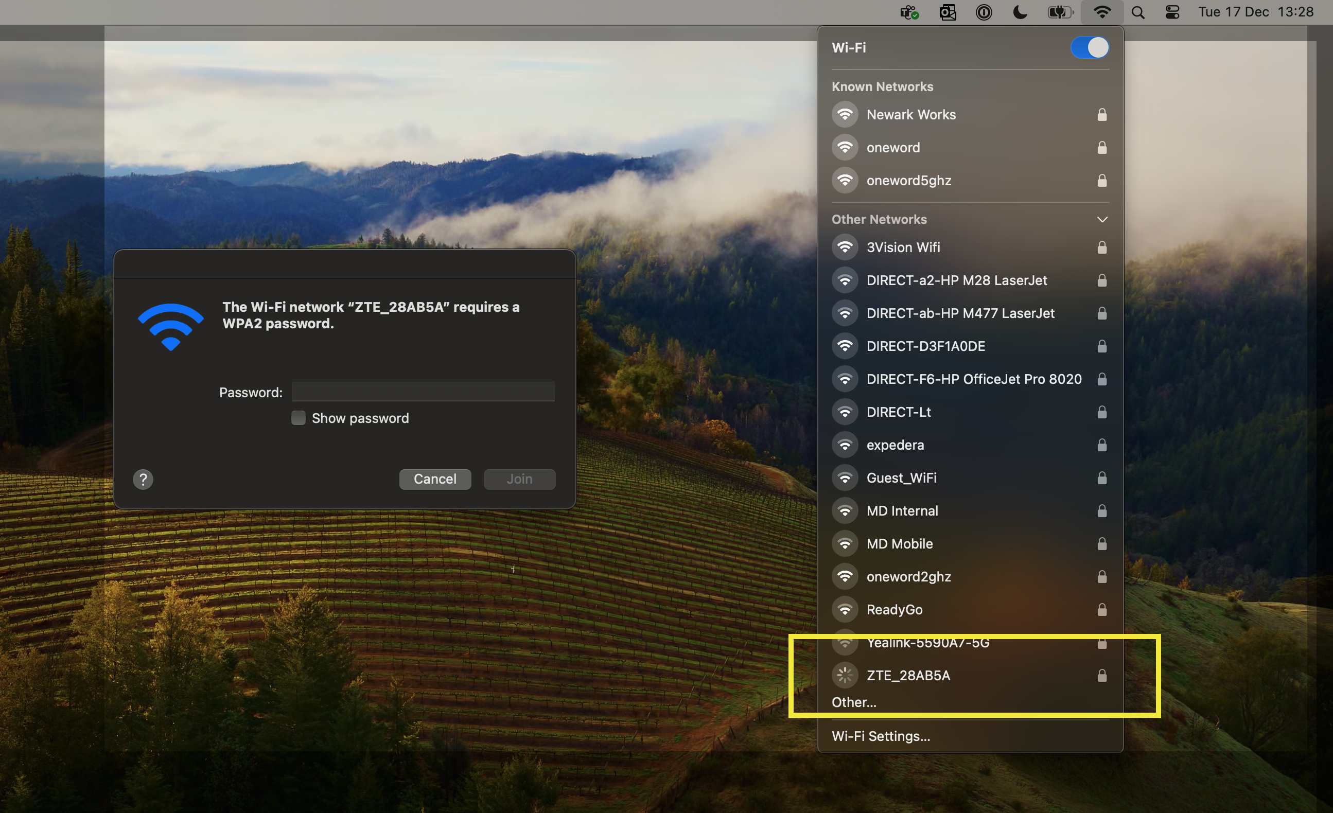 WiFi connection interface