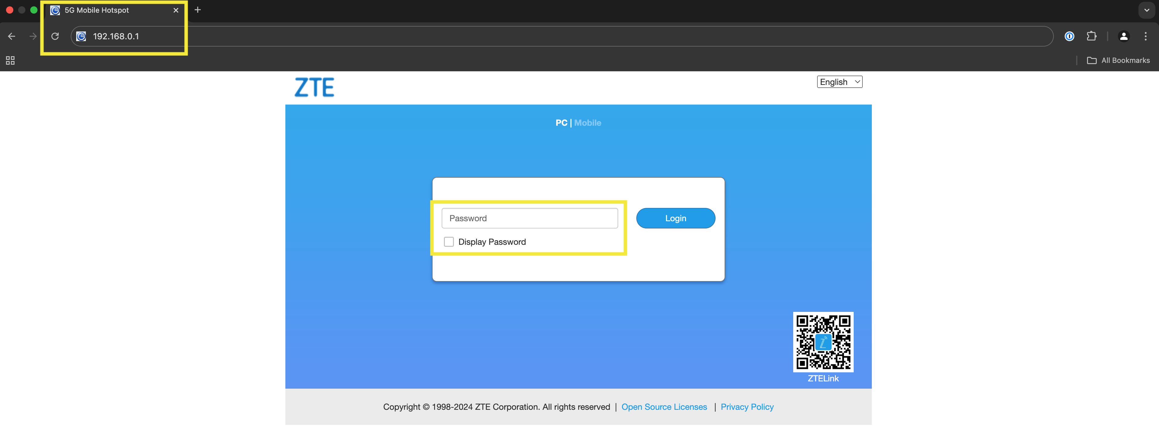 Browser address bar entry for WebUI