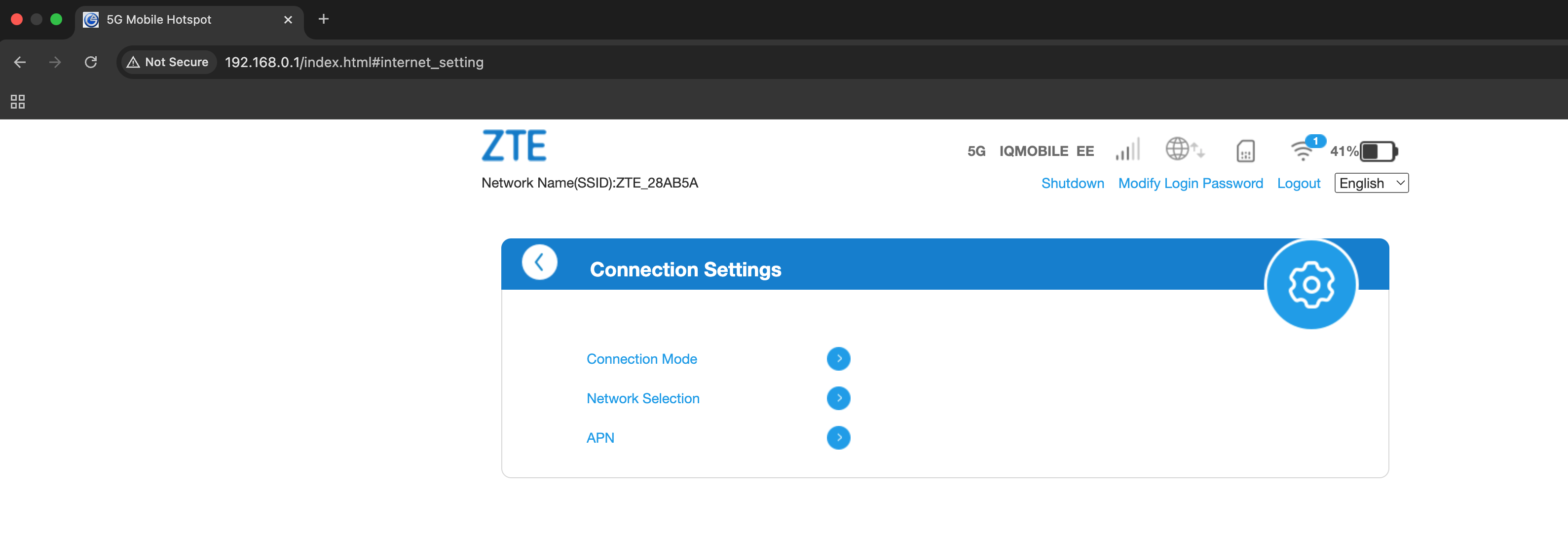 5G settings menu options