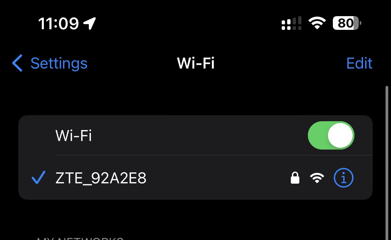 iPhone WiFi connection confirmation
