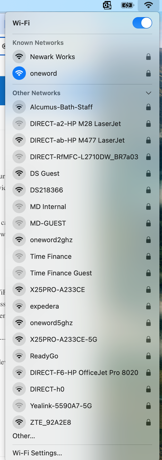 Laptop WiFi menu showing available networks