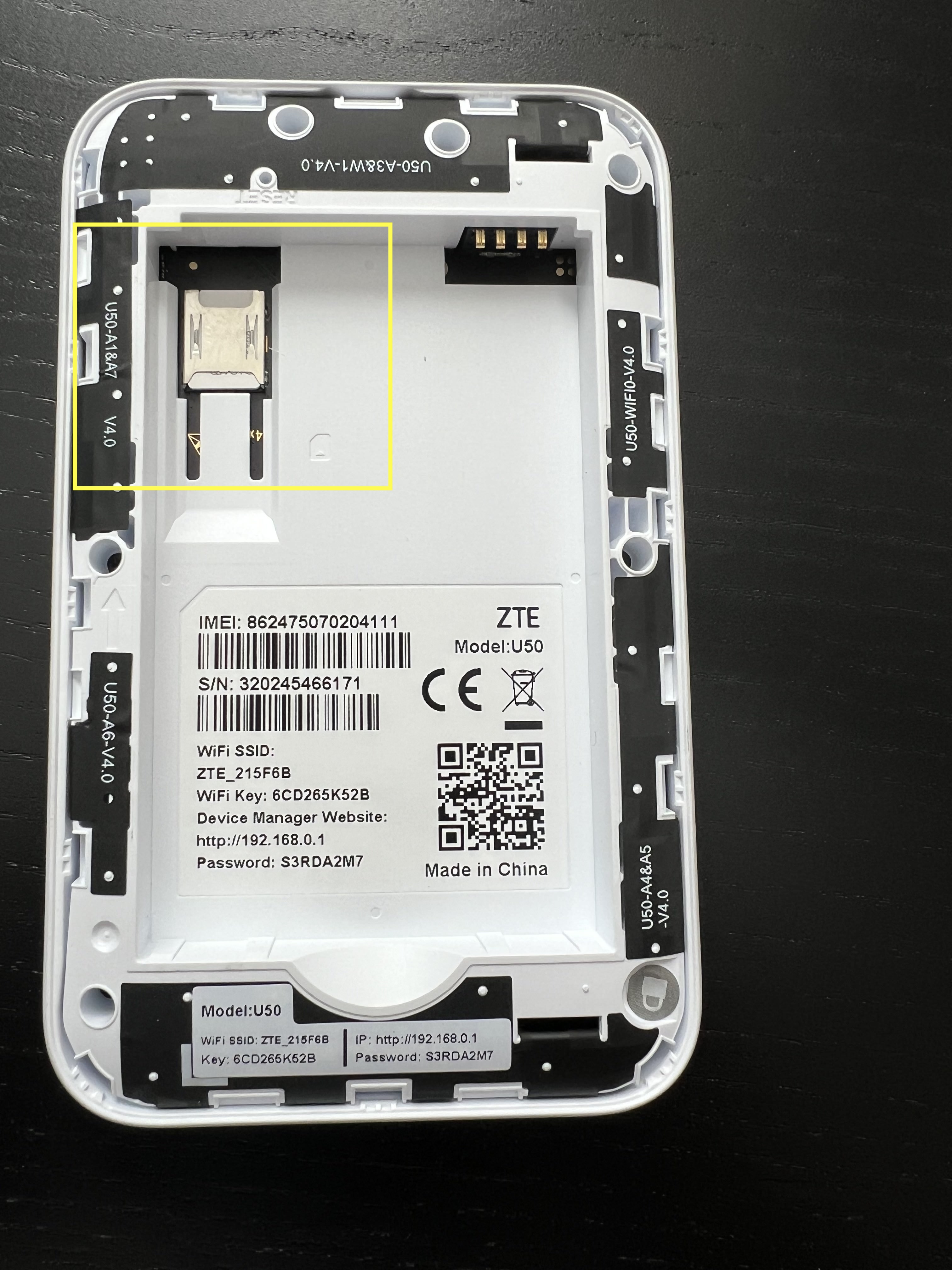 ZTE U50 SIM card in housing
