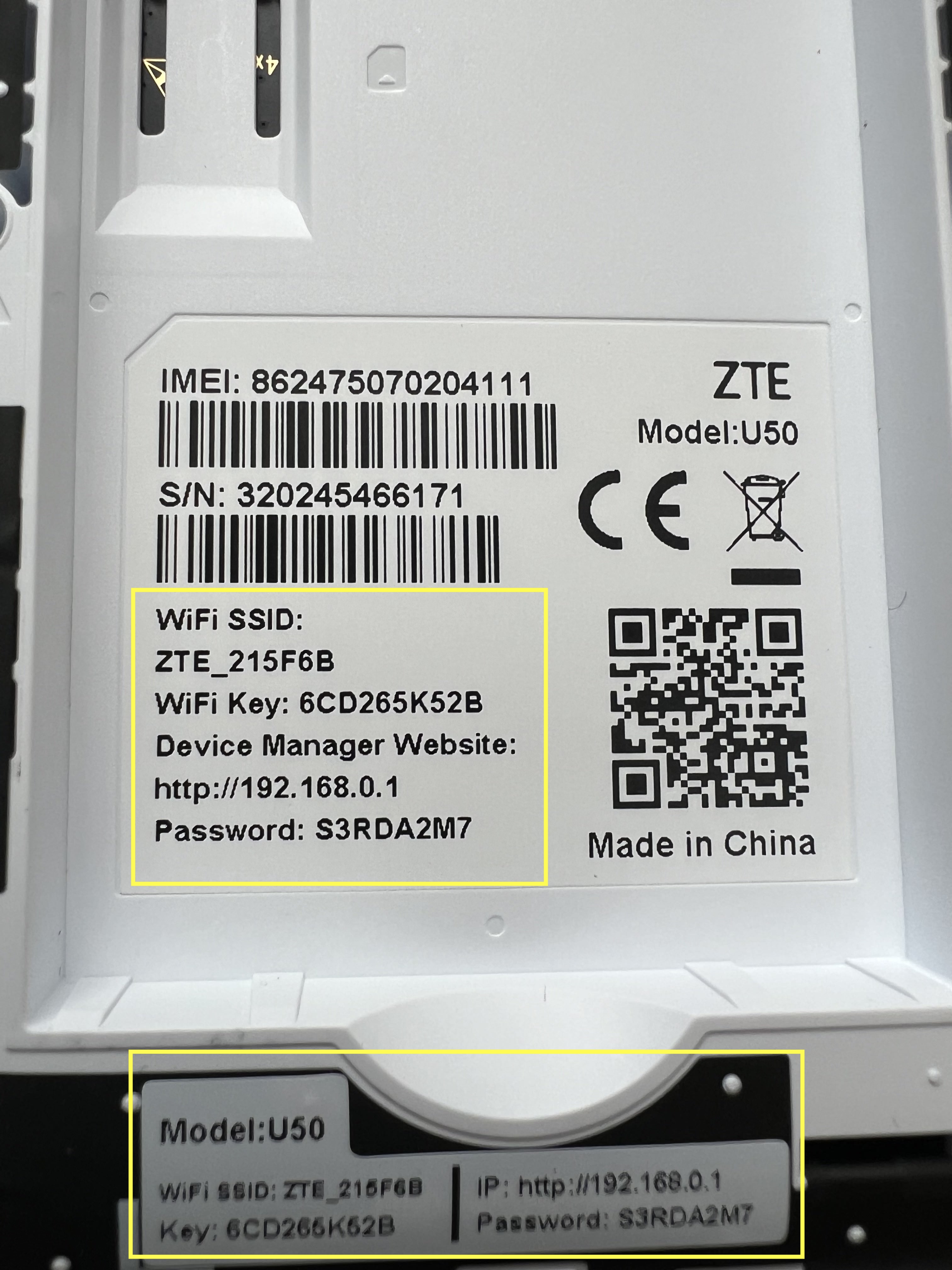 ZTE U50 battery insertion