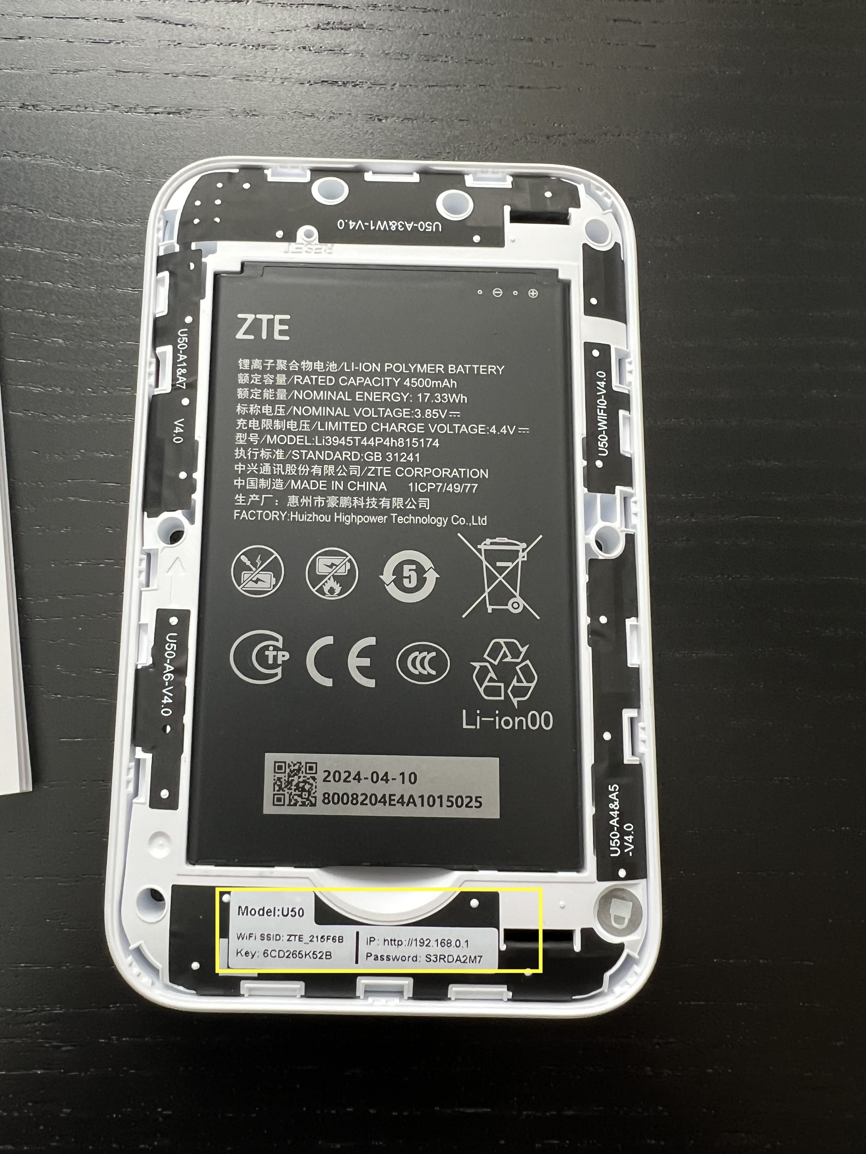 ZTE U50 assembled device