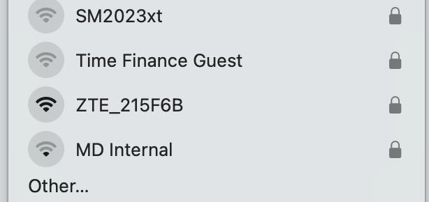 WiFi menu showing ZTE network