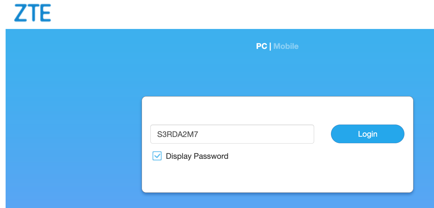 Admin password entry screen