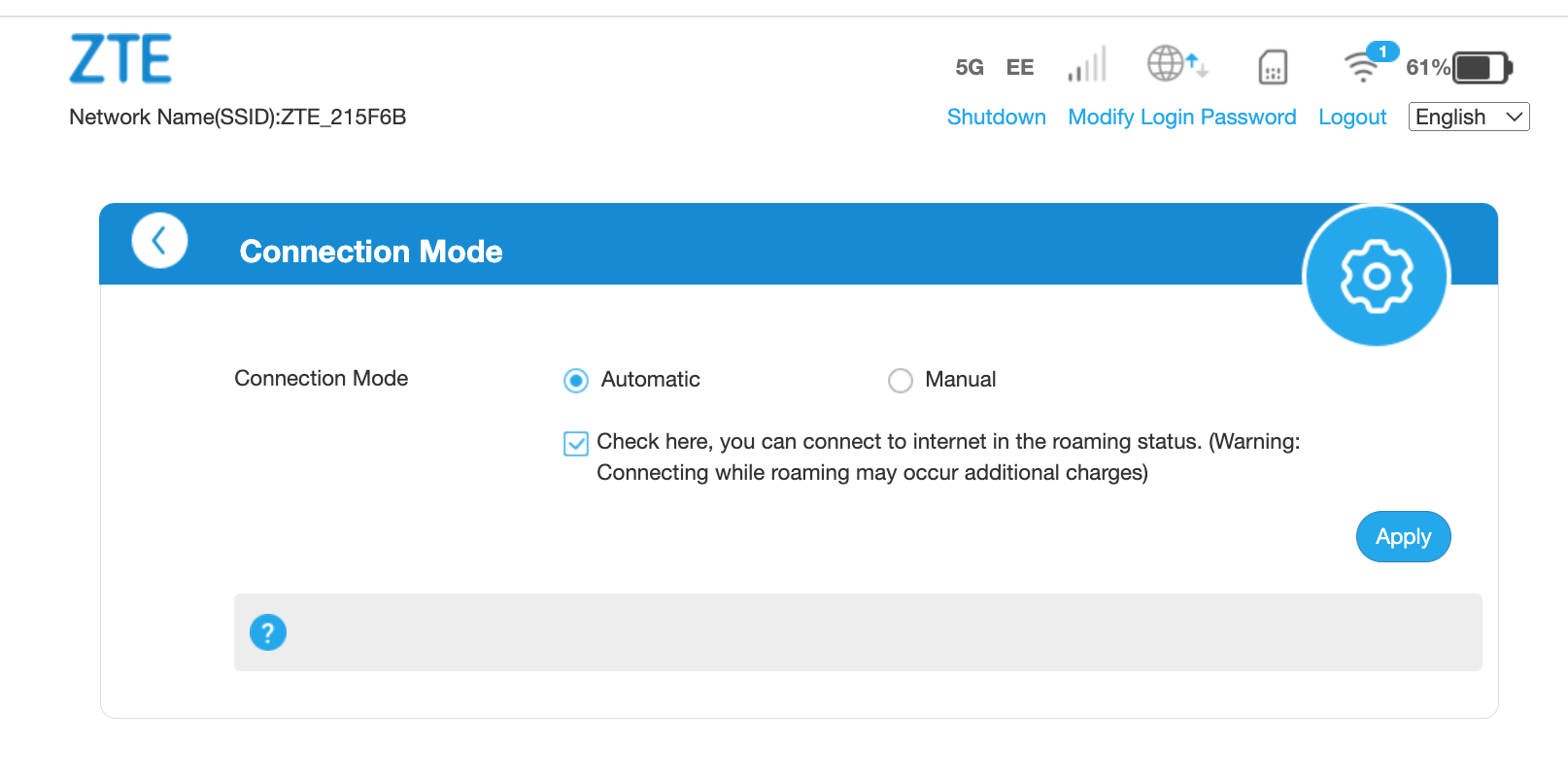 Roaming checkbox in Connection Mode settings